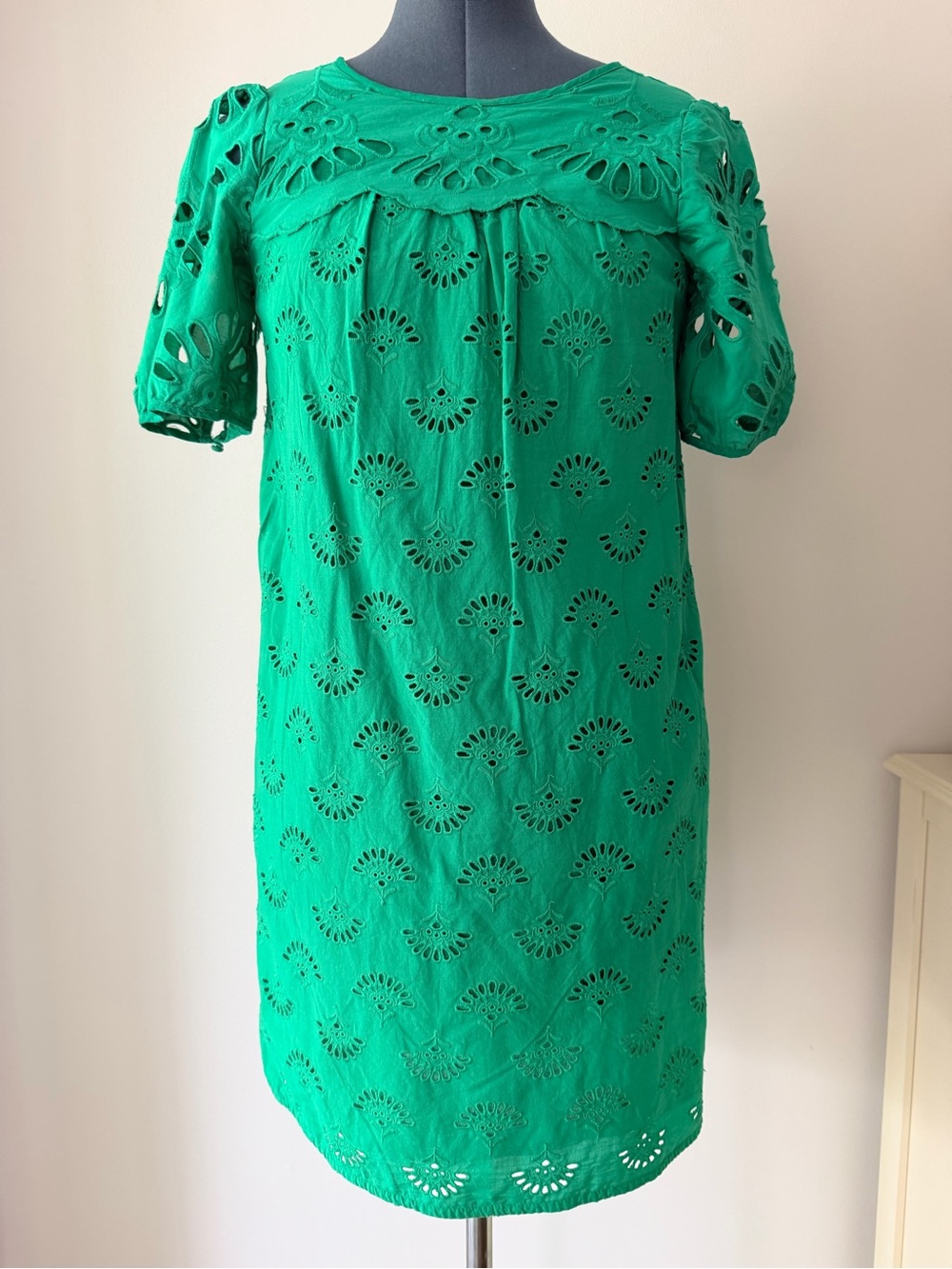 Ann Taylor Green Eyelet Mini Shift Dress
